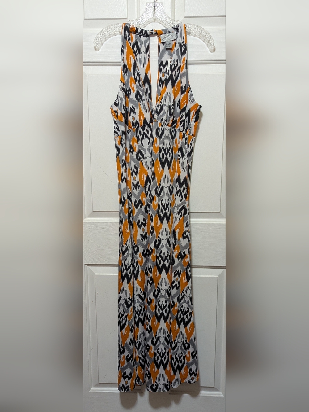 SZ LG (12/14) J Valdi Women's Abstract Ikat-Inspired Orange Empire Waist Dress